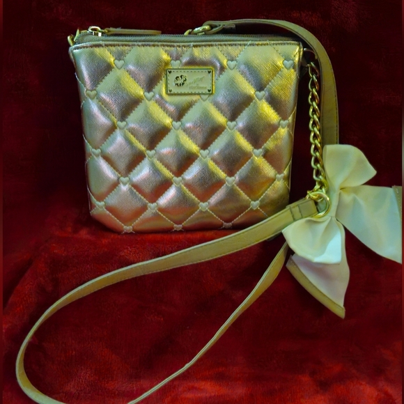 Luv Betsey by Betsey Johnson Gold Quilted Crossbody Bag with Bow Accent - Picture 6 of 11